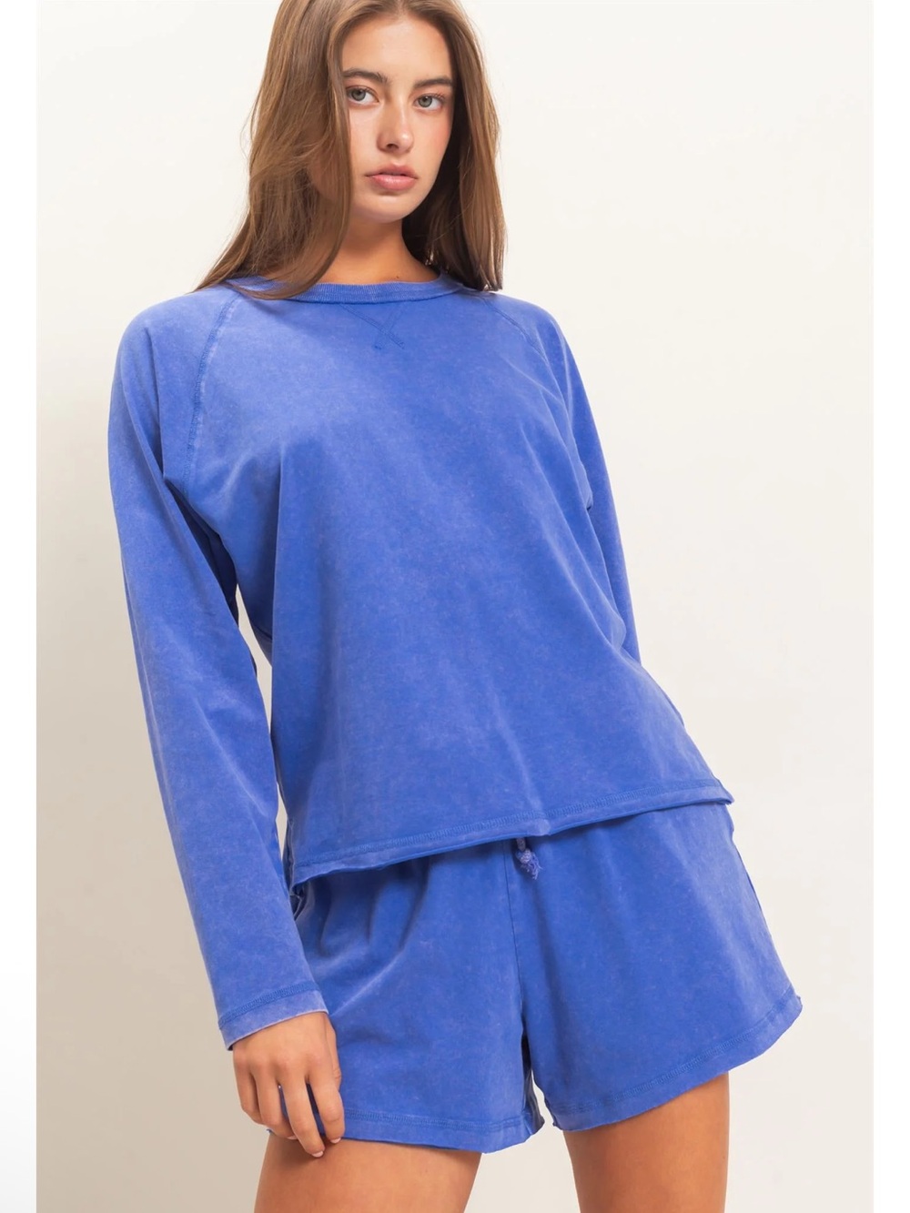 NEW Double Zero Mineral Wash Raw Edge Lounge Set Cobalt Blue S/M/L